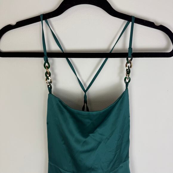 NWT ZARA Womens Satin Effect Lingerie Style Strappy Chain Dress Green XS Tall - Picture 4 of 11